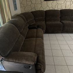 Sectional Couch, 6 Piece Three Recliners One Usb Console 
