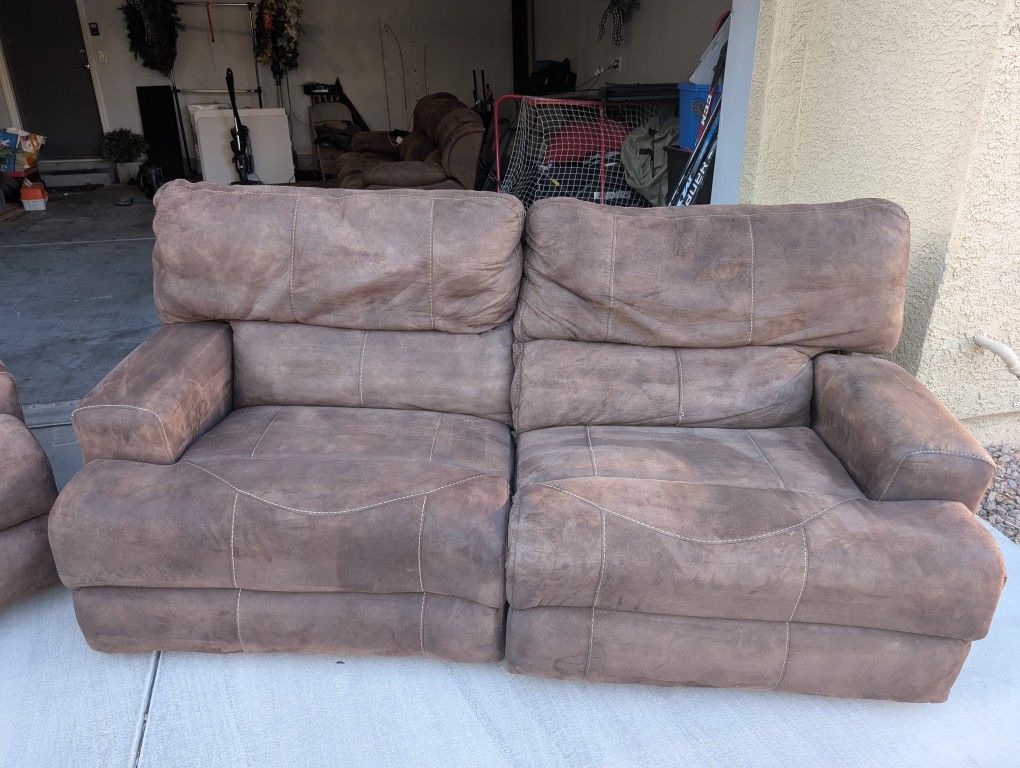Beautiful Brown Suede/ Microfiber Fully Electric Oversized Chair And Loveseat