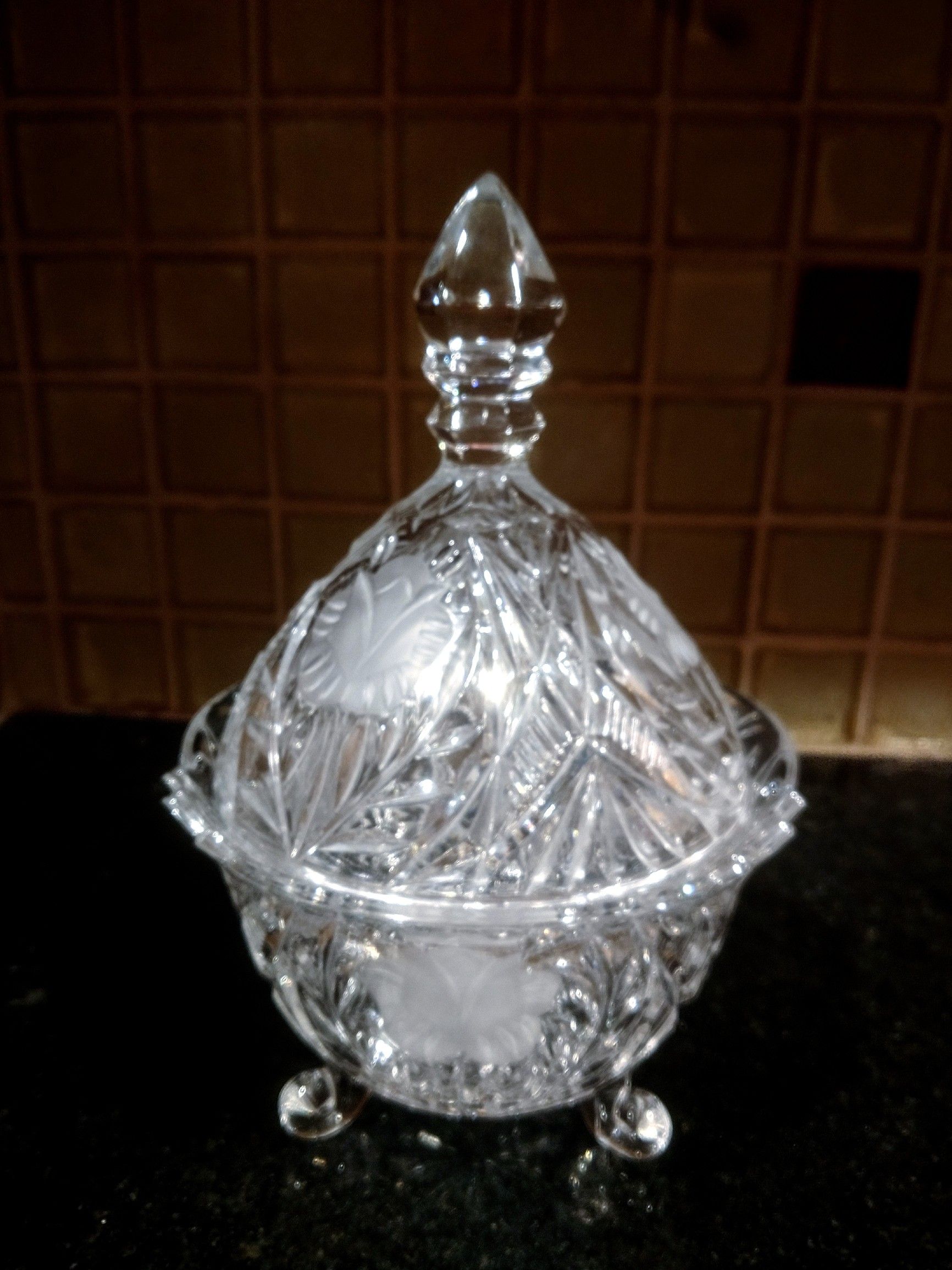 Vintage Crystal Footed Dish With Lid