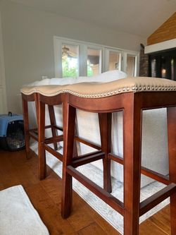 Saddle Bar Stools with Nailhead Trim – Set of 3