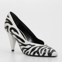Celine 35.5 US 6 Edwing Zebra Pattern Black & White Animal Print Cone Heel Pump