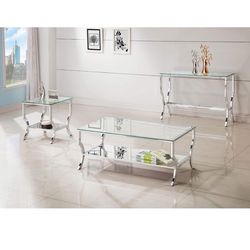 Chrome Rectangular Glass Coffee Table And Matching End Table