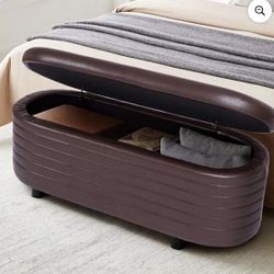 49.5" PU Leather Upholstered Entryway Bench Storage Ottoman with Safety Hinge and Solid Wood Legs  Brown - Brand New in Box 