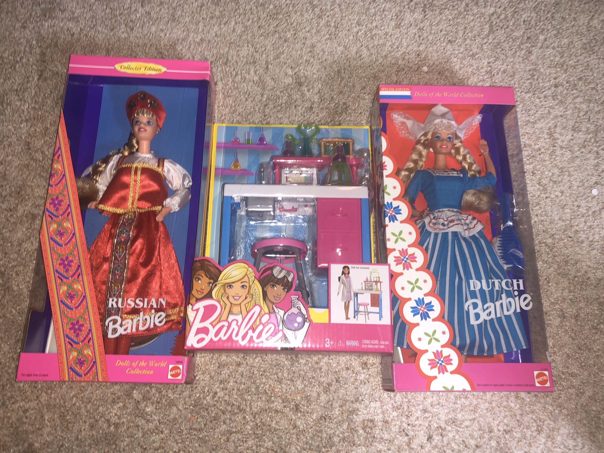 Barbie Lot. 1993 Russian and Dutch Barbie plus Lab set. All New!