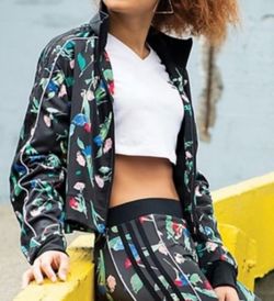 Adidas Originals Bellista Black Floral Cropped Track Jacket And Leggings Jacket M pants L