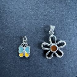 Silver Small Butterfly and Flower Pendants