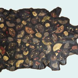 Vintage Embossed Water, Buffalo Hide  With Silver And Gold Painted Scenes