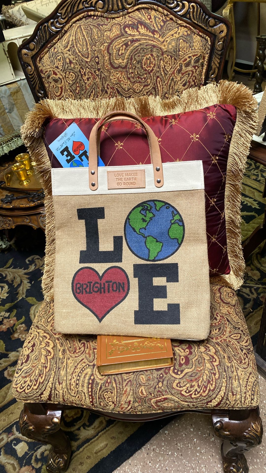 Authentic Brighton Tote Shopping Bag LOVE Makes The Earth Go Round