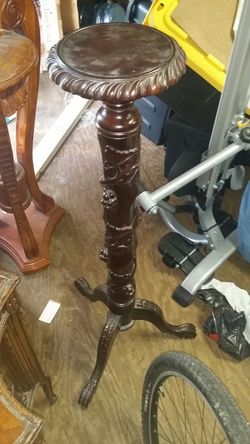 Carved wood mahogany plant stand