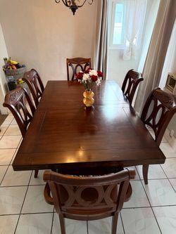 Wooden Dining Table with Six Chairs