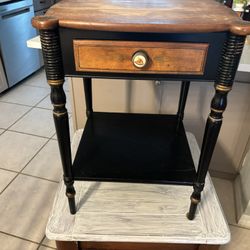 L. Hitchcock stenciled maple nightstand with a black and harvest finish. 