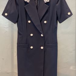 Women’s Kasper A.S.L Navy w/ White Button Down Suit Dress Size 10