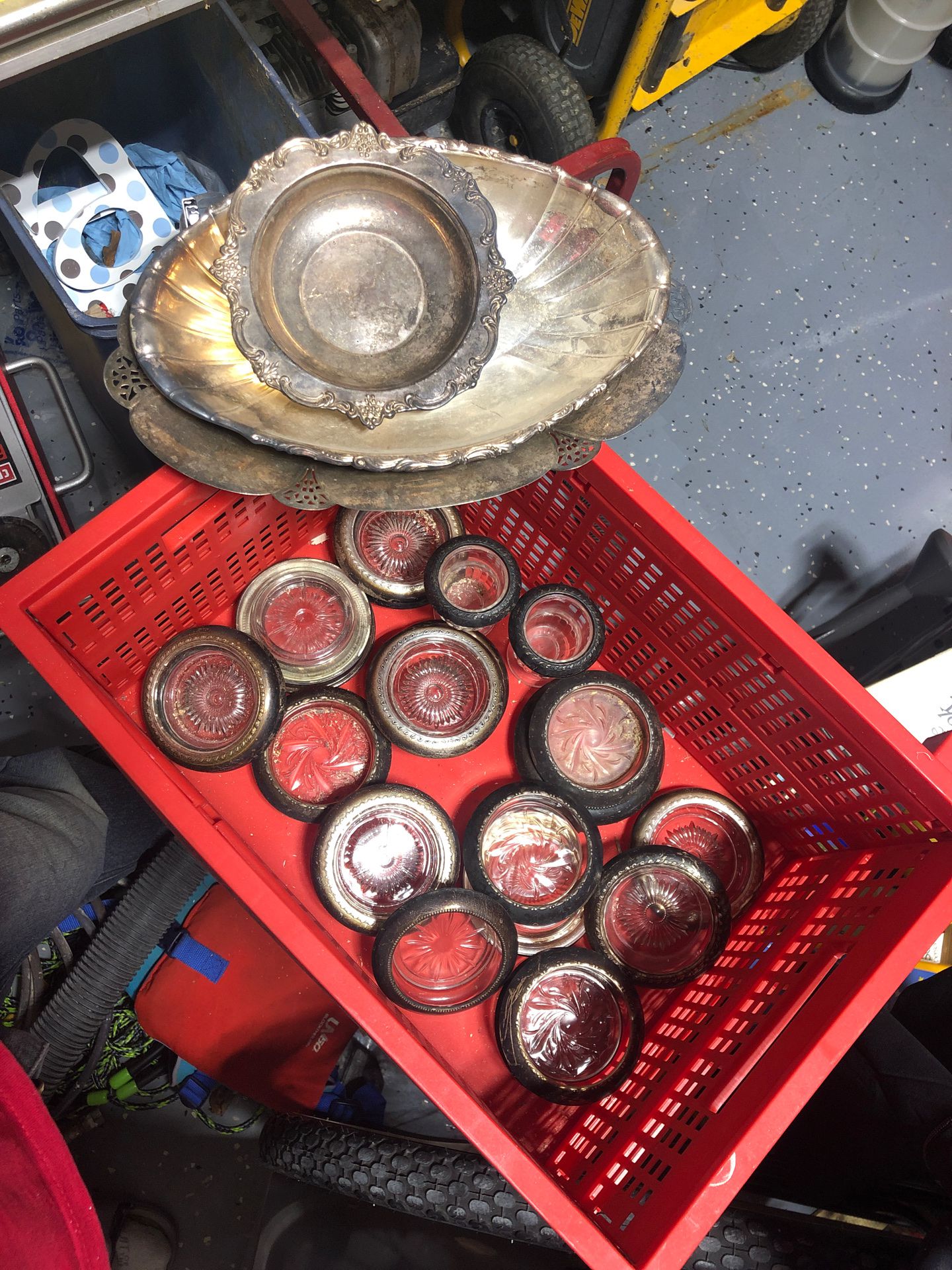 Silver plates, coasters , and candle holders