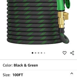 100 Feet Of Expandible Garden Hose With Sprayer And Rack