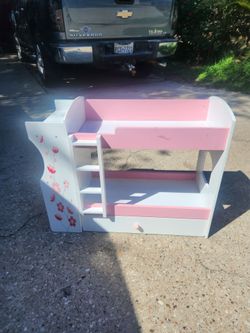 Pink white doll wood bunkbed