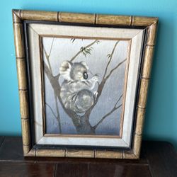 Original Peggy Harris Signed Koala Painting Framed Vintage Wildlife Art