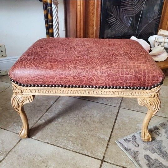 Leather Ottoman Stool Faux Reptile Embossed
