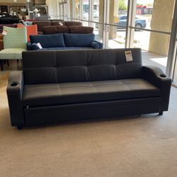 Black Leather Pull Out Futon 