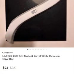 Crate & Barrel White Porcelain Olive Dish