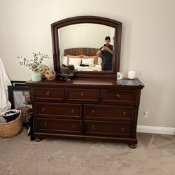 Dark Cherry 7-Drawer Dresser with Mirror — Solid Wood, Excellent Condition
