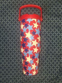 Patriotic Red 30 oz tumbler with blue and white stars