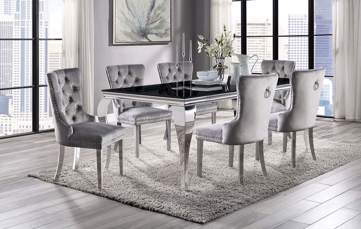 Pc Black Glass Chrome Dining Table Set Brand New In Box