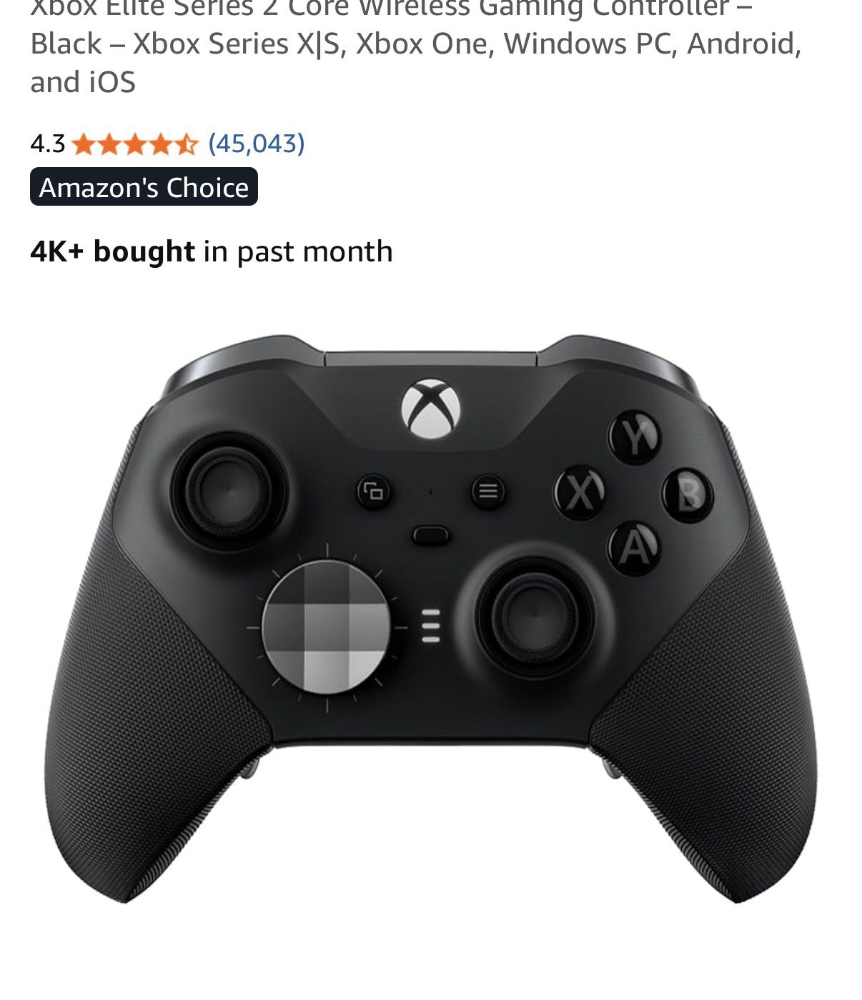 Xbox Ellte series core wireless Gaming controller - Black - Xbox Series X|S, Xbox One, Windows PC, Android, and iOs