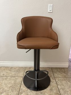 Bar Stools,Adjustable Stainless Steel Swivel Barstools,Modern Faux Leather Upholstered Bar Chair with Back and Footrest, for Bar, Kitchen Counter, Din