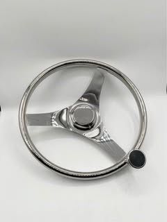 13.5" Boat Steering, Stainless Steel, 3 Spokes with Turning Knob, fits 3/4" Tapered Shafts