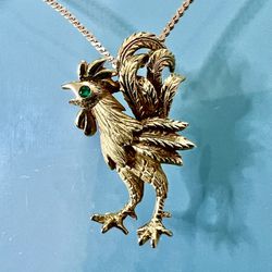 18k & 14k Yellow Gold Emerald  Rooster Pendant “L@@K”
