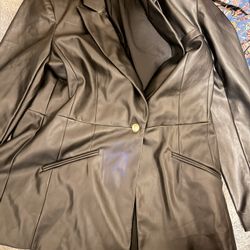 NEW I.N.C. International Concepts Women’s Faux Leather Blazer Jacket Black Large NWT