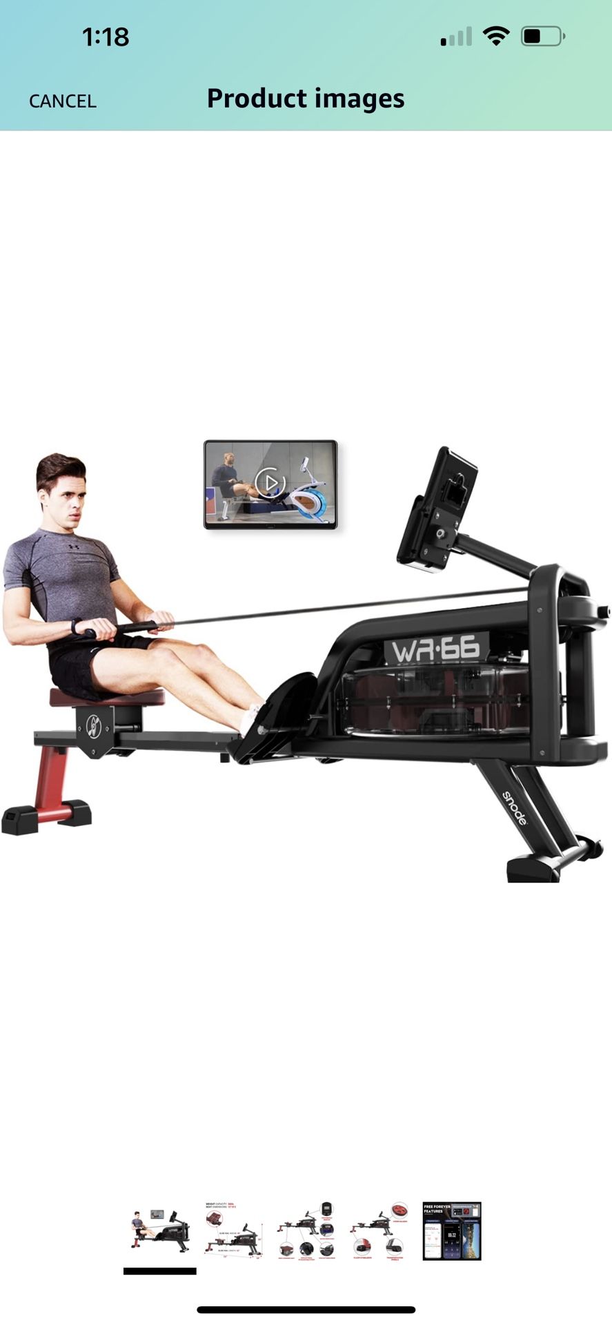 SNODE Water Rowing Machine for Home Use with Bluetooth, 3.6/7.4 Gal Water Tank, Quality Rower Machine with Heavy Duty Frame, Soft Cushion, Smooth Rail