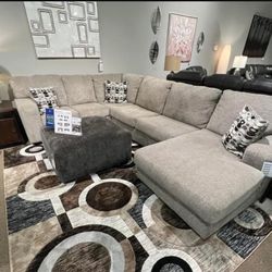 Comfy Platinum Big Size Casual Style Couch Sectional With Chaise🤩 New Brand ☑️ On Display🏠Living Room💯
