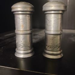 Antique Vintage Pewter Salt And Pepper Shakers 