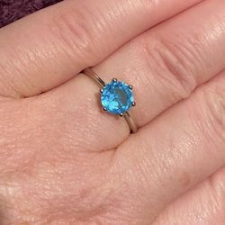 Round Cut Swiss Blue Topaz Silver Ring S925 Sz 6,7,8