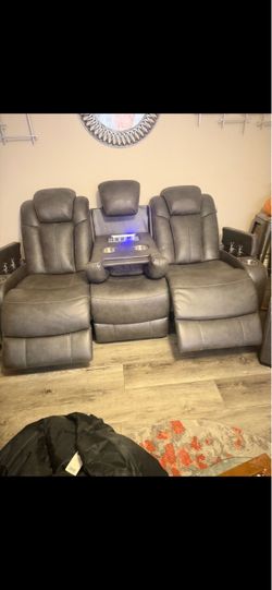 3pc Grey Leather Recline Set