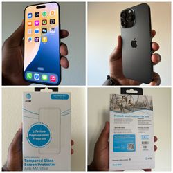 iPhone 16 Pro Max 256GB Black Titanium with 100% Battery Health in great condition and unlocked to work on any carrier. Comes with a brand new/sealed 