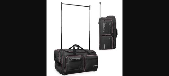 Dance Bag with Garment Rack, Wheeled Travel 28x15x14 Black/Pink
