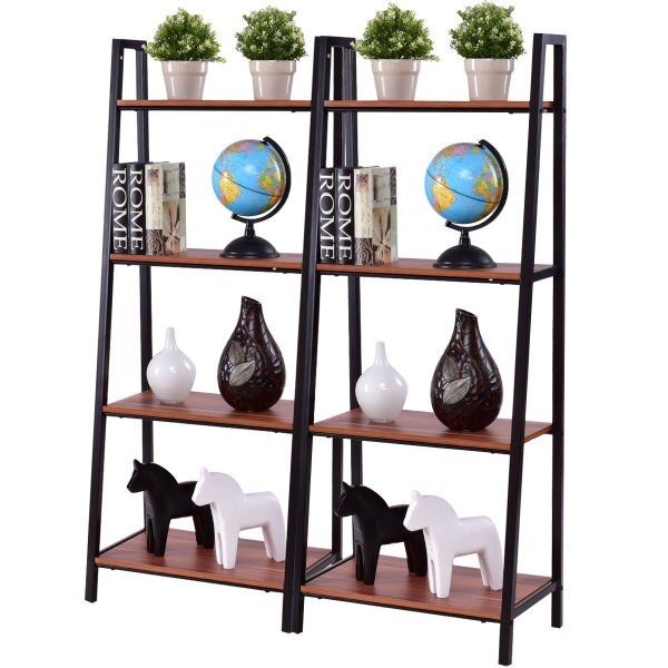 2PCS 4-Tier Ladder Storage Book Shelf Wall Bookcase Bundle Flower shelf
