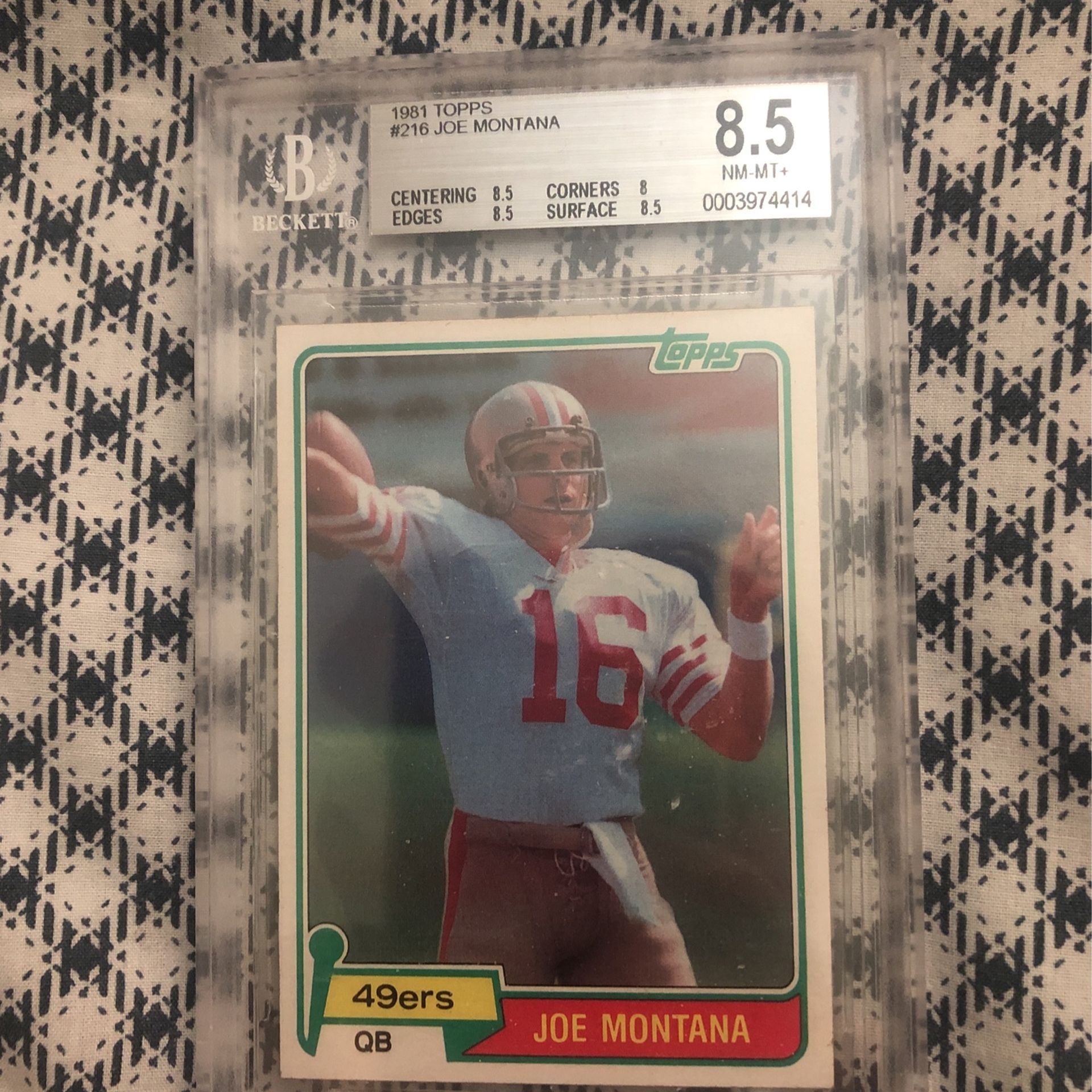 Joe Montana rookie card. Graded At 8.5