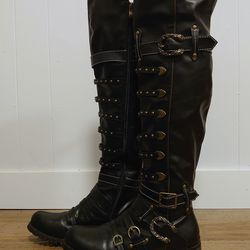 Knee-high Gothic Men's Buckle Boots 