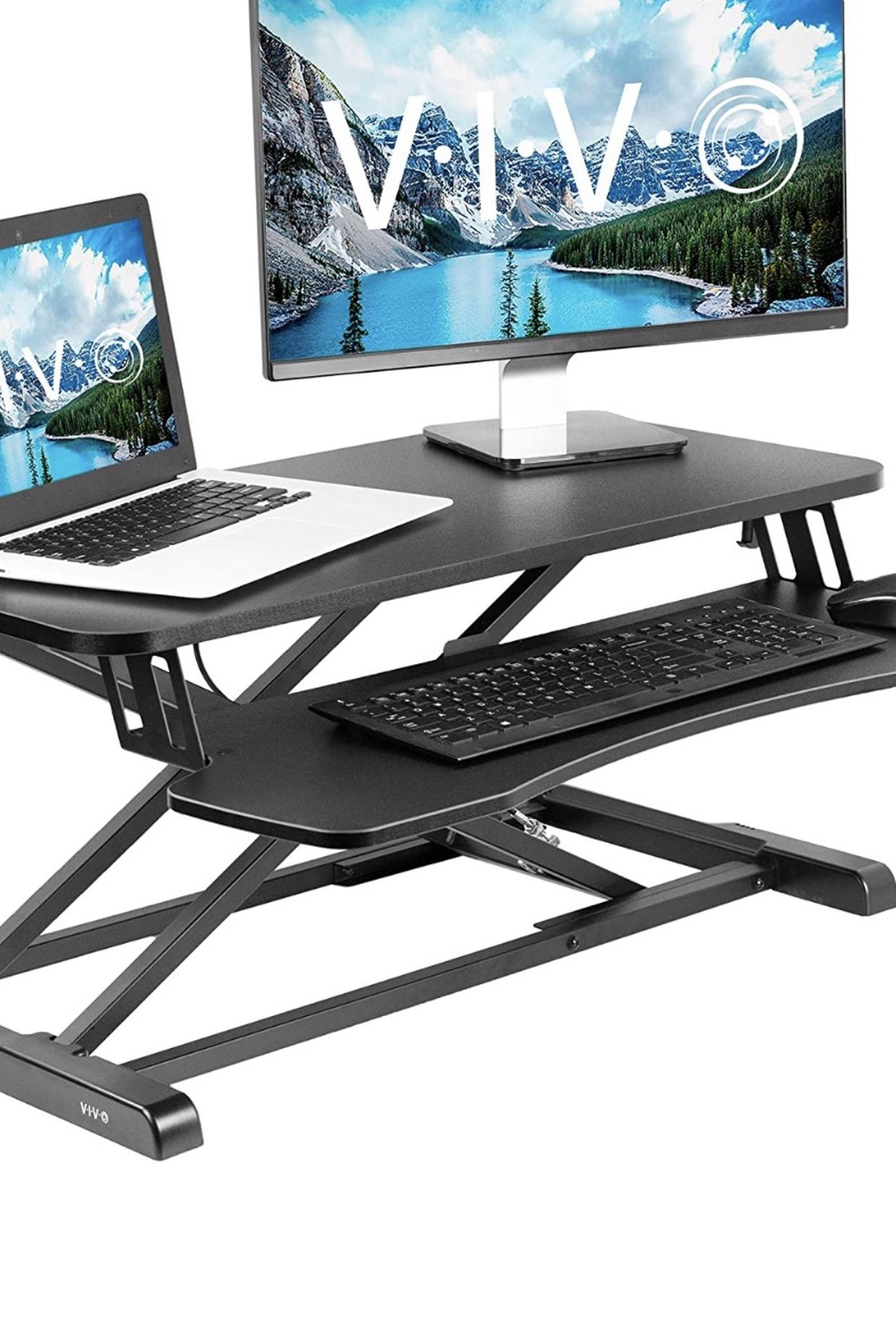 VIVO Stand Up Height Adjustable 32 inch Desk Riser, Sit Standing Converter, Dual Monitor and Laptop Workstation, Black, DESK-V000K