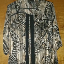 Women’s R&M Richards Plus Black Gold Open Front Jacket Size 14W
