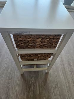 White Side Table with Wicker Baskets