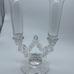 Cambridge Handmade Clear Glass Candle Holder Glossy Finish USA