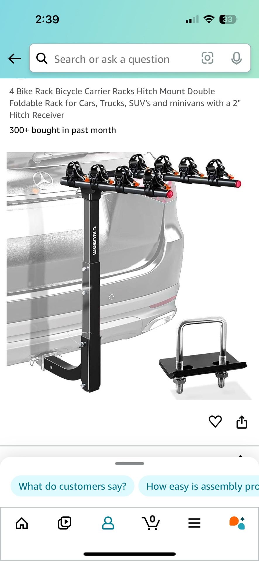 Folding 4 Bike Rack Bicycle Carrier Racks Hitch Mount