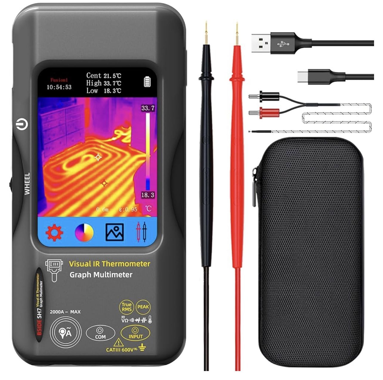 BSIDE Thermal Imaging Camera Multimeter 320×320 Resolution with 20000 Words Tester 3.98'' TFT Touchscreen 25Hz Infrared Thermal Camera ( 20 550℃) 15 T