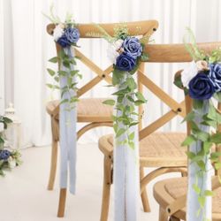 Wedding Aisle Decorations - Blue Pew Flowers Set