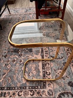 Gold Metal and Glass Side Table