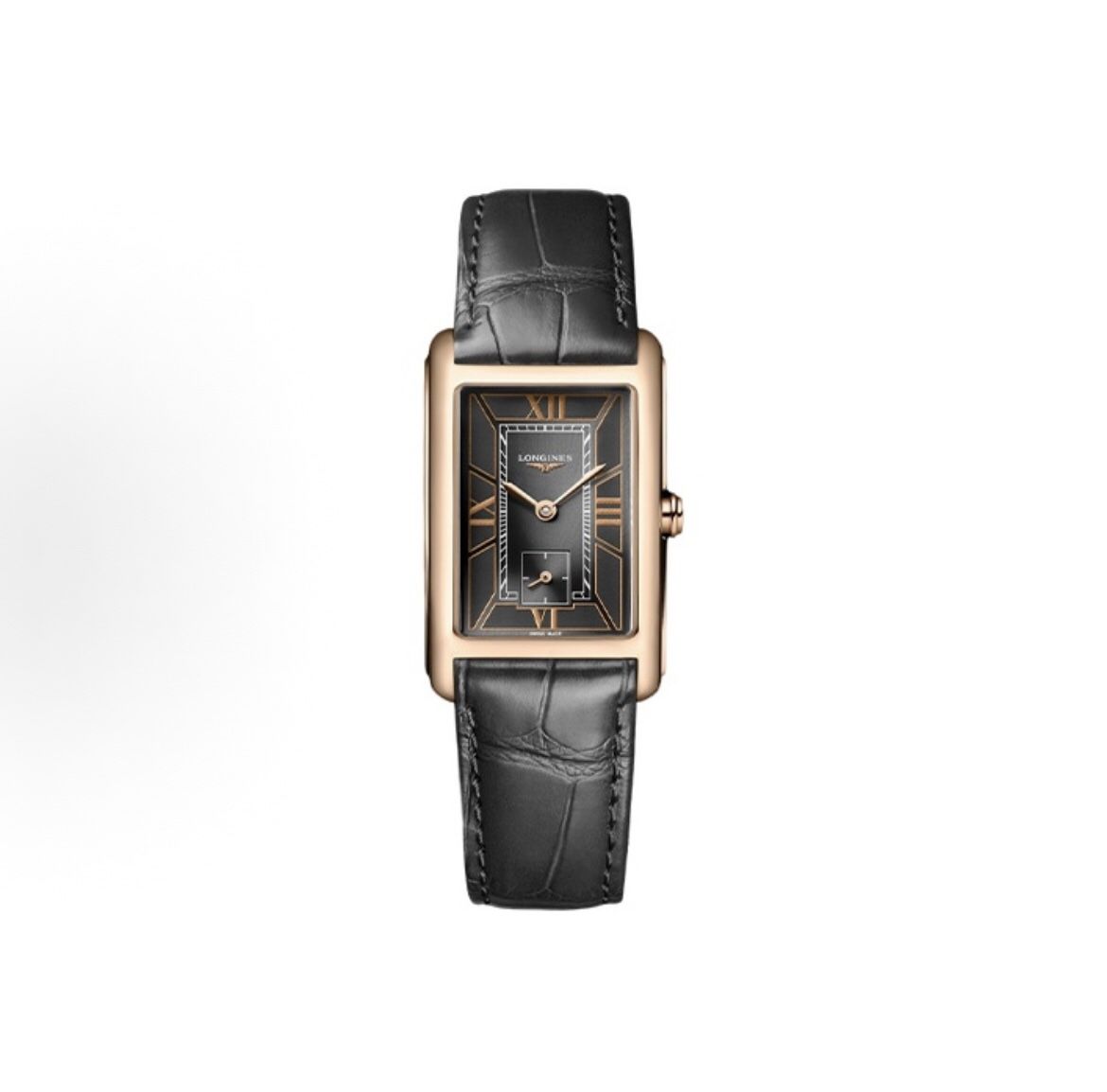 LONGINES Longines Series Quartz Movement Fashion Women's Swiss Watch 23.3*37mm Black Dial 18K Rose Gold Case Crocodile Leather (P570)